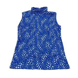 Vintage 90s Women’s Blue & White Polka Dot Sleeveless Mock Neck Top